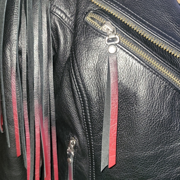 Harley-Davidson Black Leather Jacket with Red Fringe - Picture 3 of 14